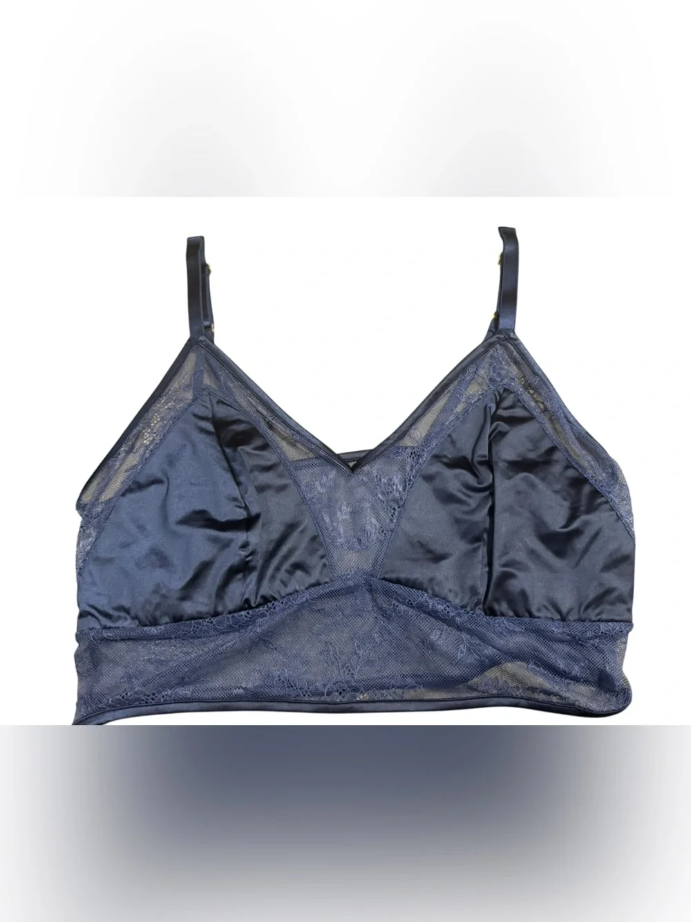 Auden Satin & Lace Unlined Bralette Navy Blue NWT